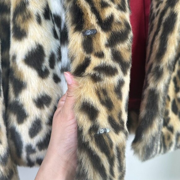 Express Coat Women S Y2K Vintage Leopard Faux Fur Jacket Glam Chic Statement - Picture 2 of 12